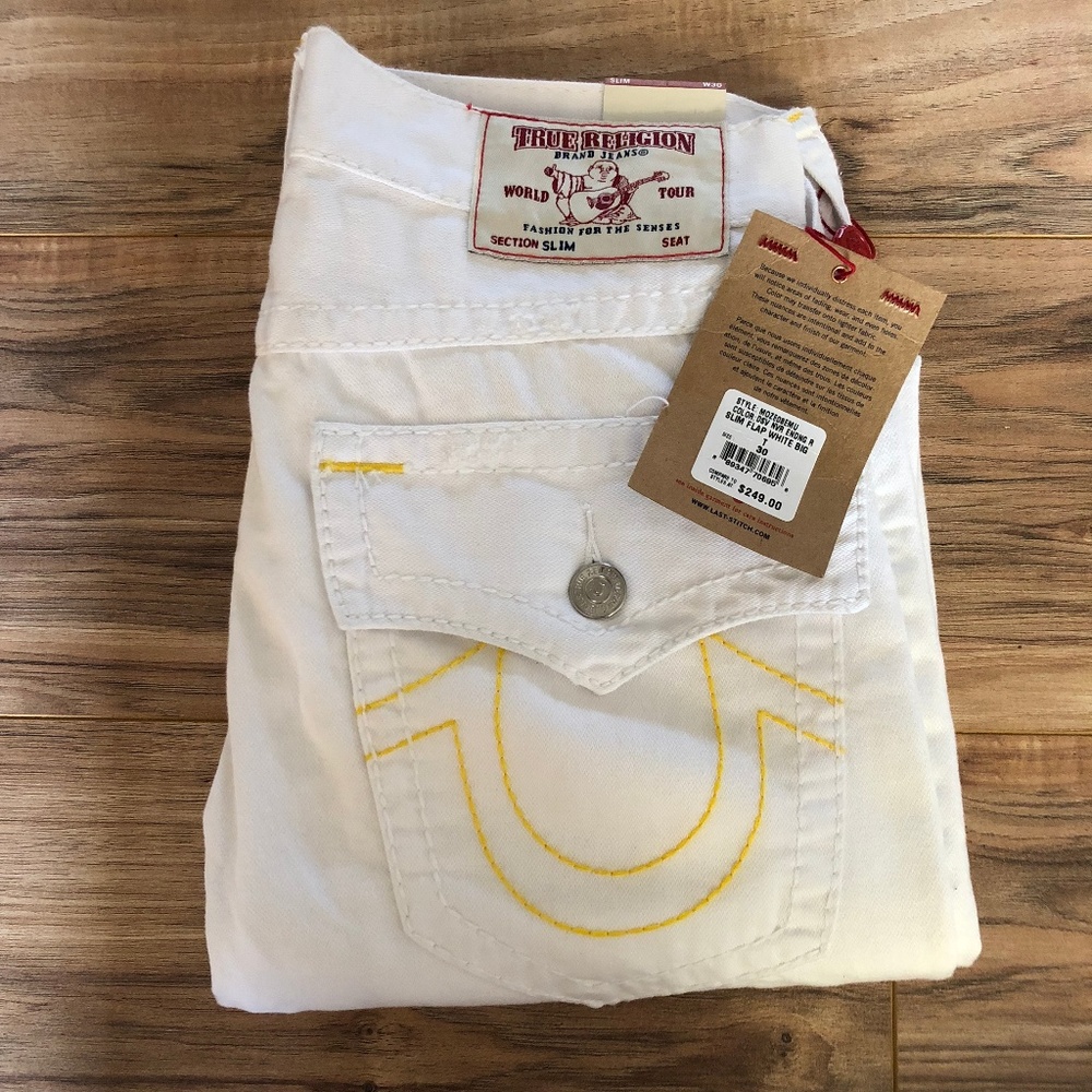 True Religion Big T White Distressed Jeans